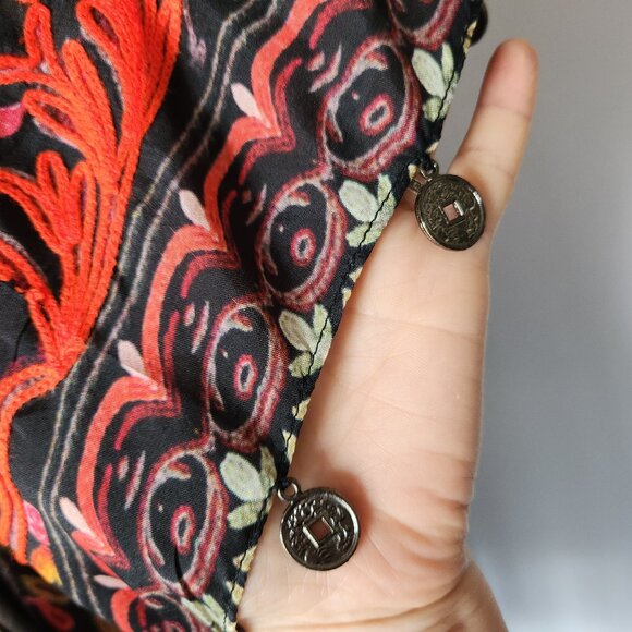 Hemant & Nandita Silk Embroidered Coin Fringe Boho Kimono Cover-Up Multicolor - Picture 6 of 15